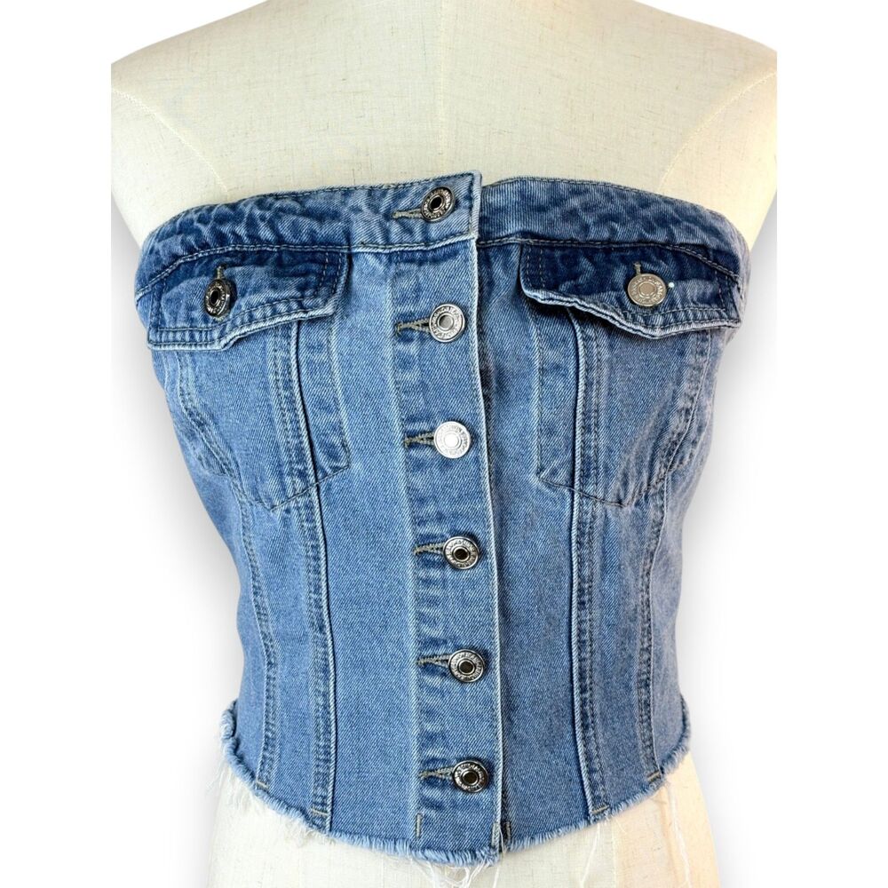 SHEIN Denim Strapless Corset Tube Top Med Y2K